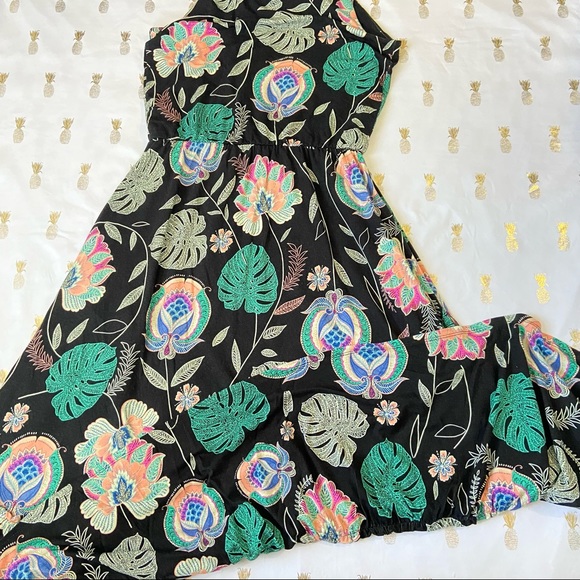 Cynthia Rowley Black And Multicolor Floral Palm Tropical Print Halter Midi Dress - Picture 12 of 16